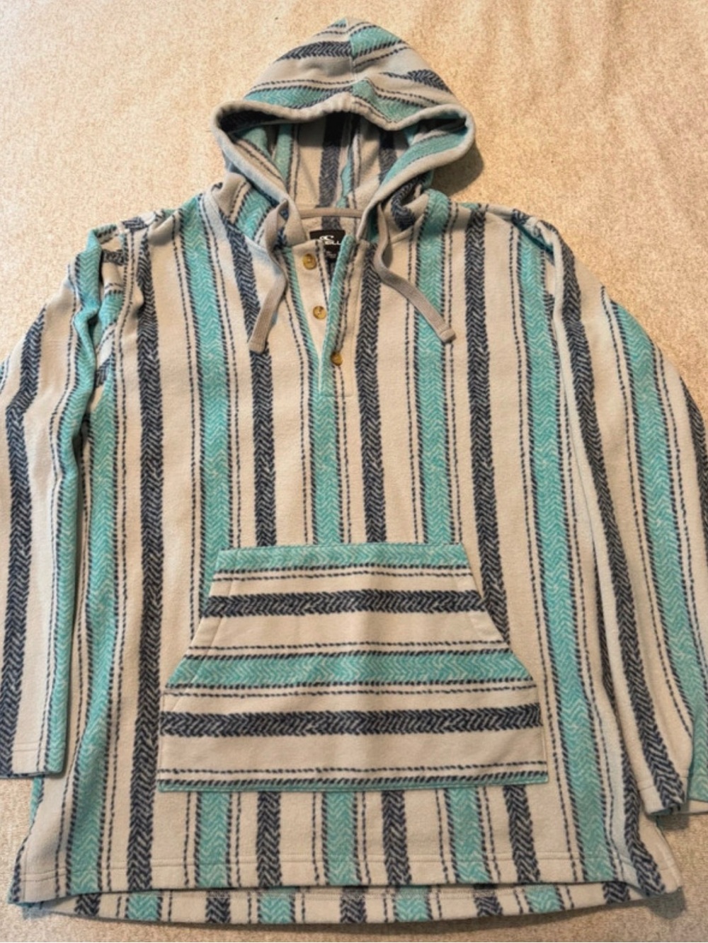 O'Neill Men's Baja XL Blue Striped Fleece Pullover Hoodie
